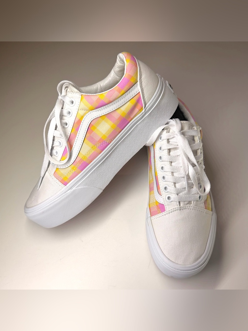 Vans Women’s Old Skool Stackform Pastel Pink Plaid Platform sneakers Size- 9.5 - Picture 4 of 9